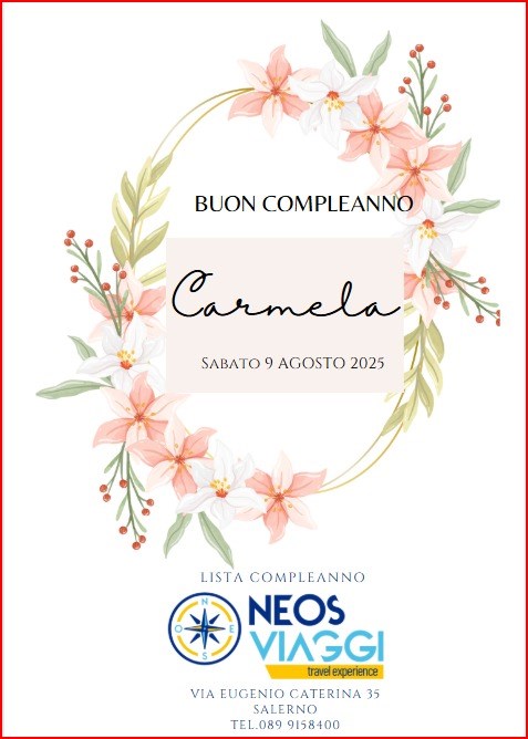 COMPLEANNO<br>LISTA COMPLEANNO CARMELA 09 AGOSTO 2025